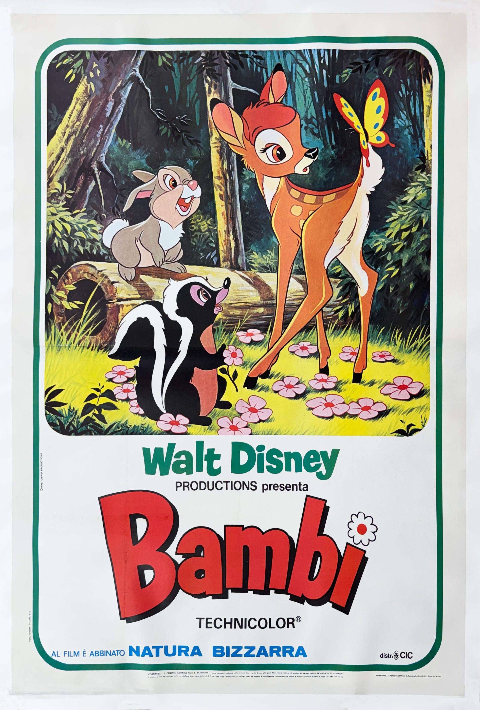 Original Vintage Disney Movie Bambi Italian Poster