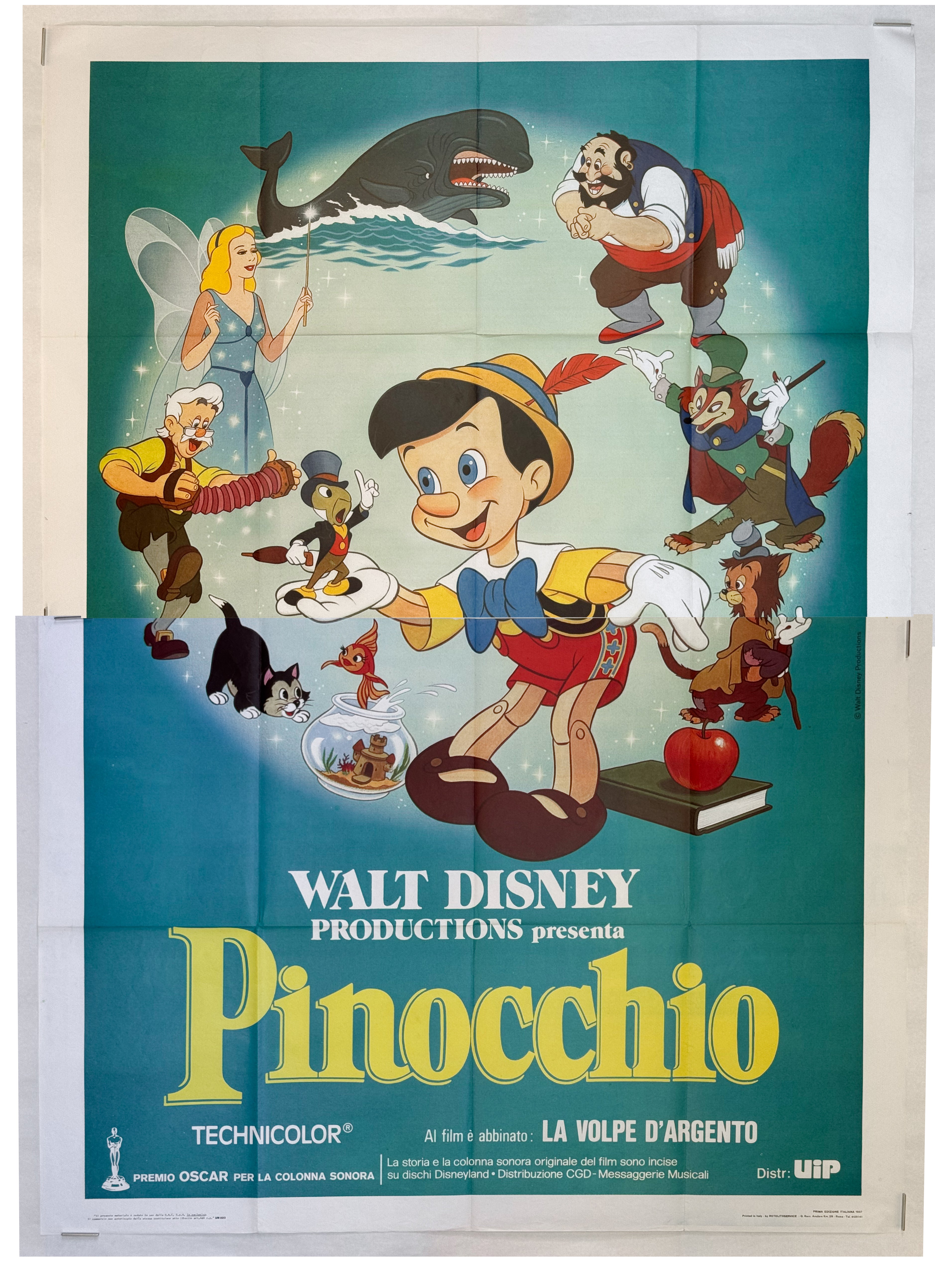 Original Vintage Disney Pinocchio Movie Italian Poster